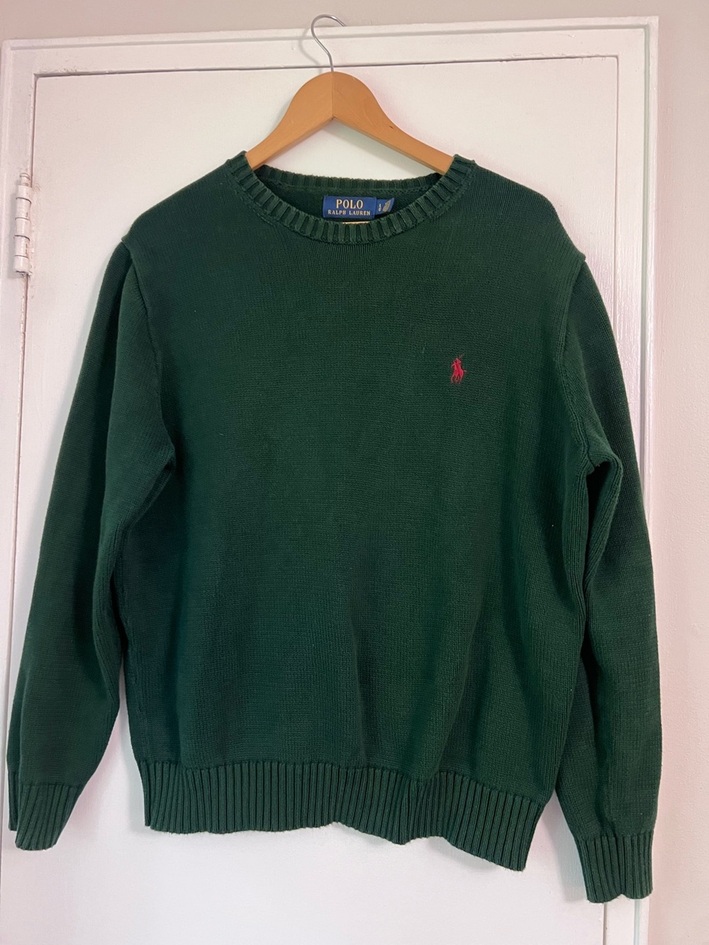 POLO Ralph Lauren Pony 100% Cotton Crewneck Sweater Forest Green Size Large
